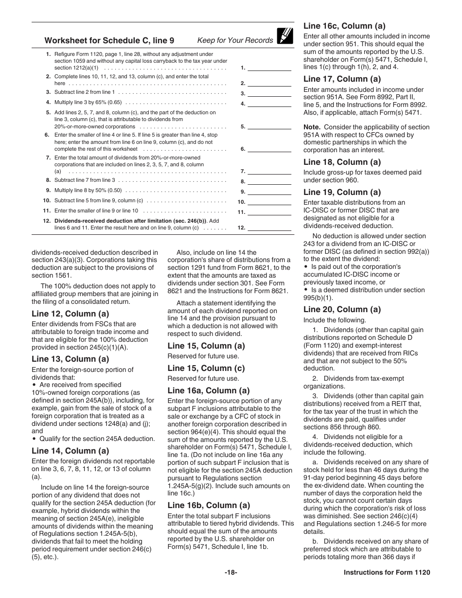 Instructions for IRS Form 1120 U.S. Corporation Income Tax Return, Page 18