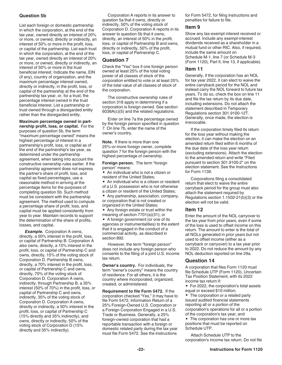 Instructions for IRS Form 1120 U.S. Corporation Income Tax Return, Page 22