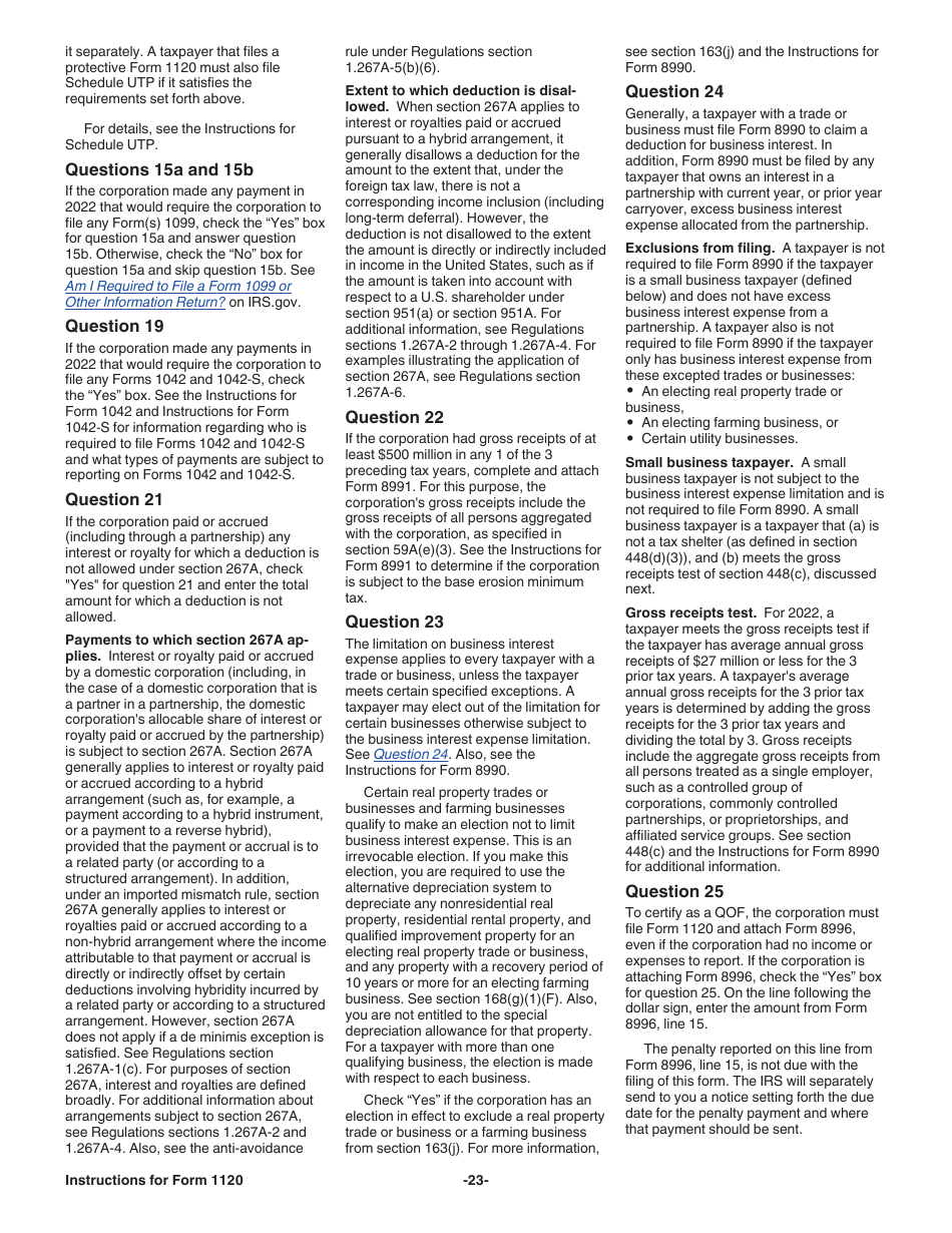 Instructions for IRS Form 1120 U.S. Corporation Income Tax Return, Page 23