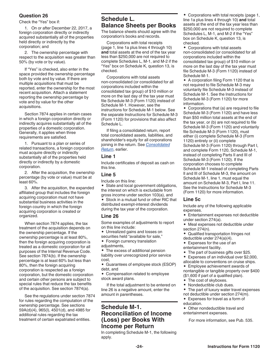 Instructions for IRS Form 1120 U.S. Corporation Income Tax Return, Page 24