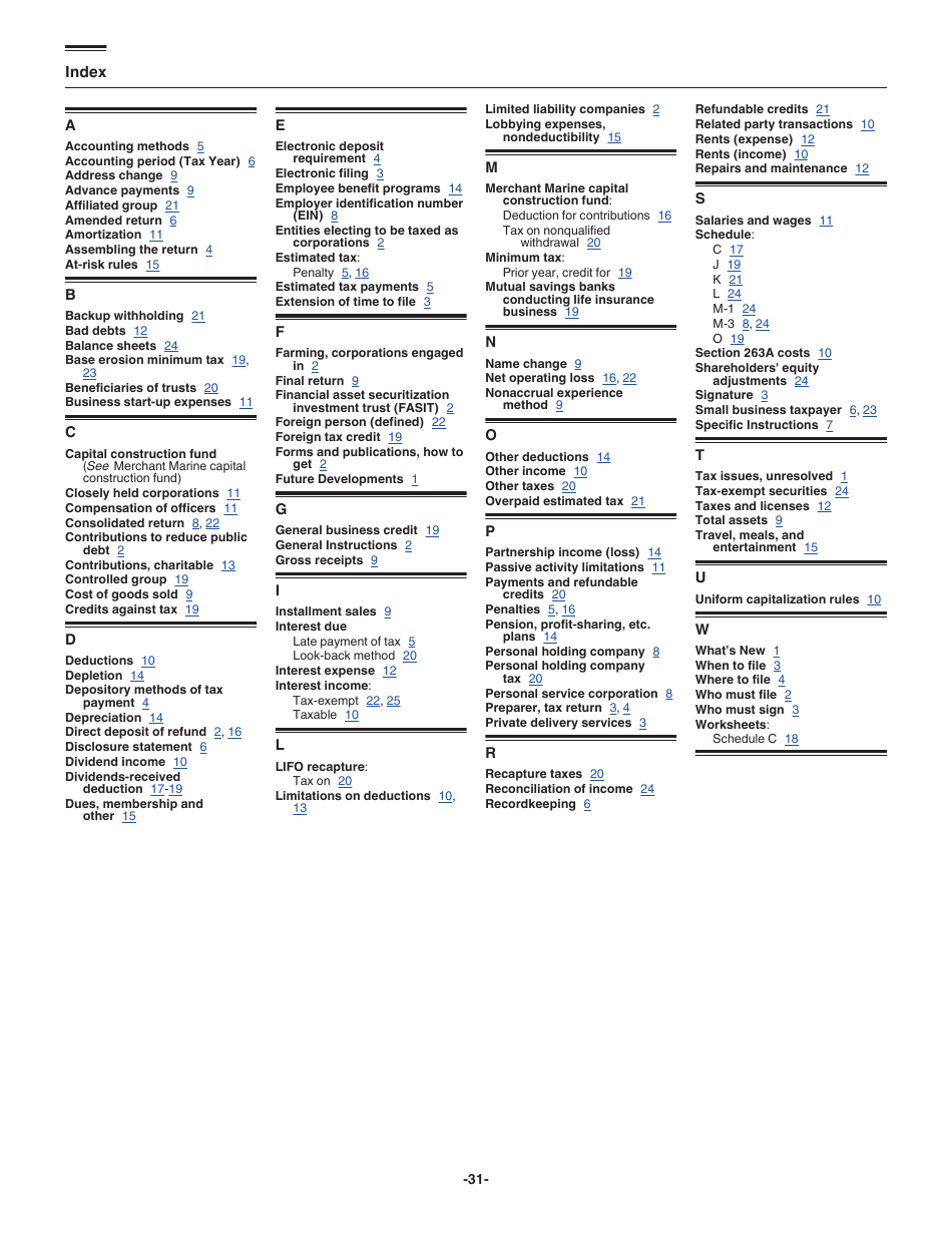 Instructions for IRS Form 1120 U.S. Corporation Income Tax Return, Page 31
