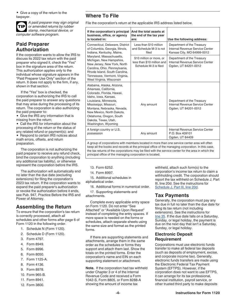 Instructions for IRS Form 1120 U.S. Corporation Income Tax Return, Page 4