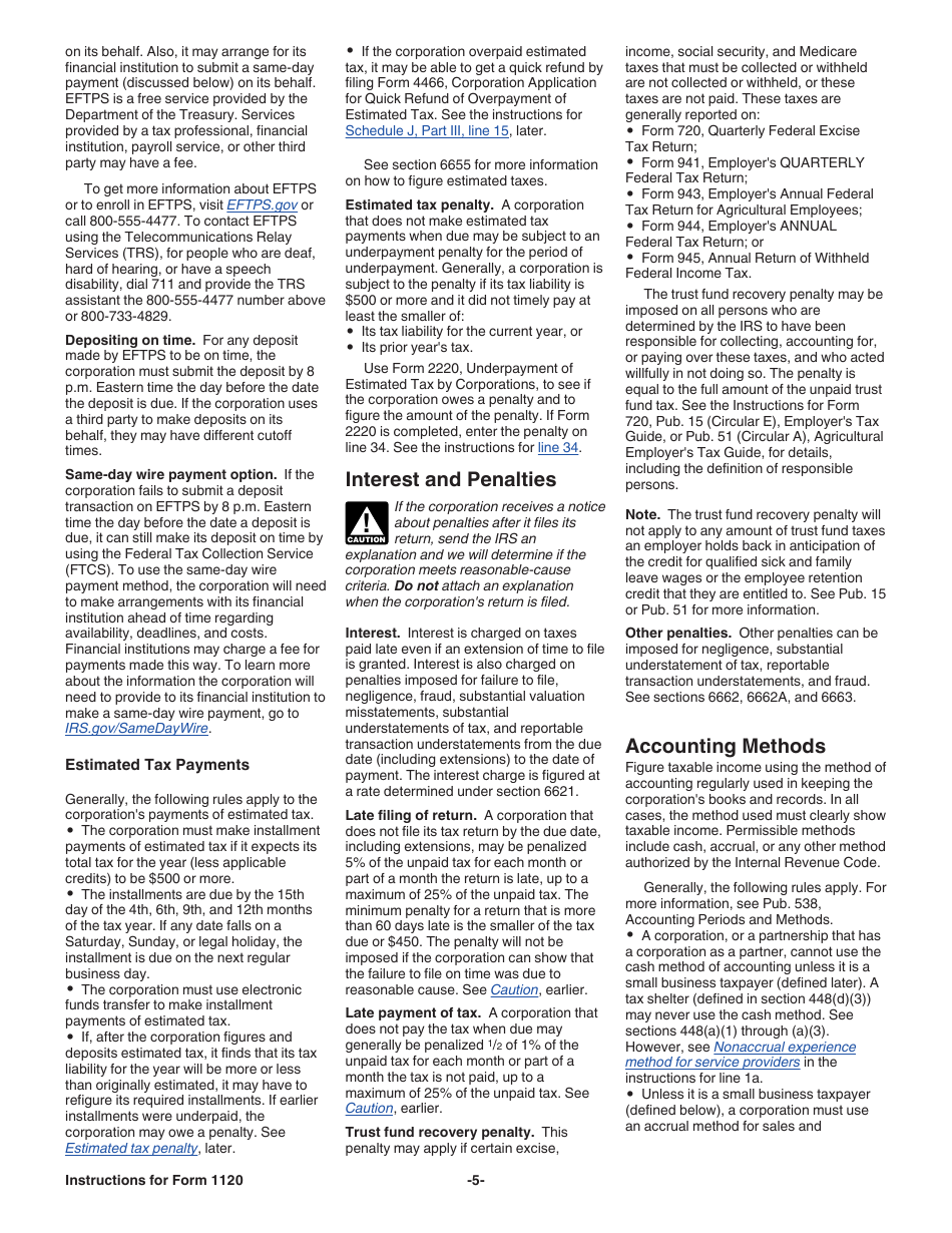 Instructions for IRS Form 1120 U.S. Corporation Income Tax Return, Page 5