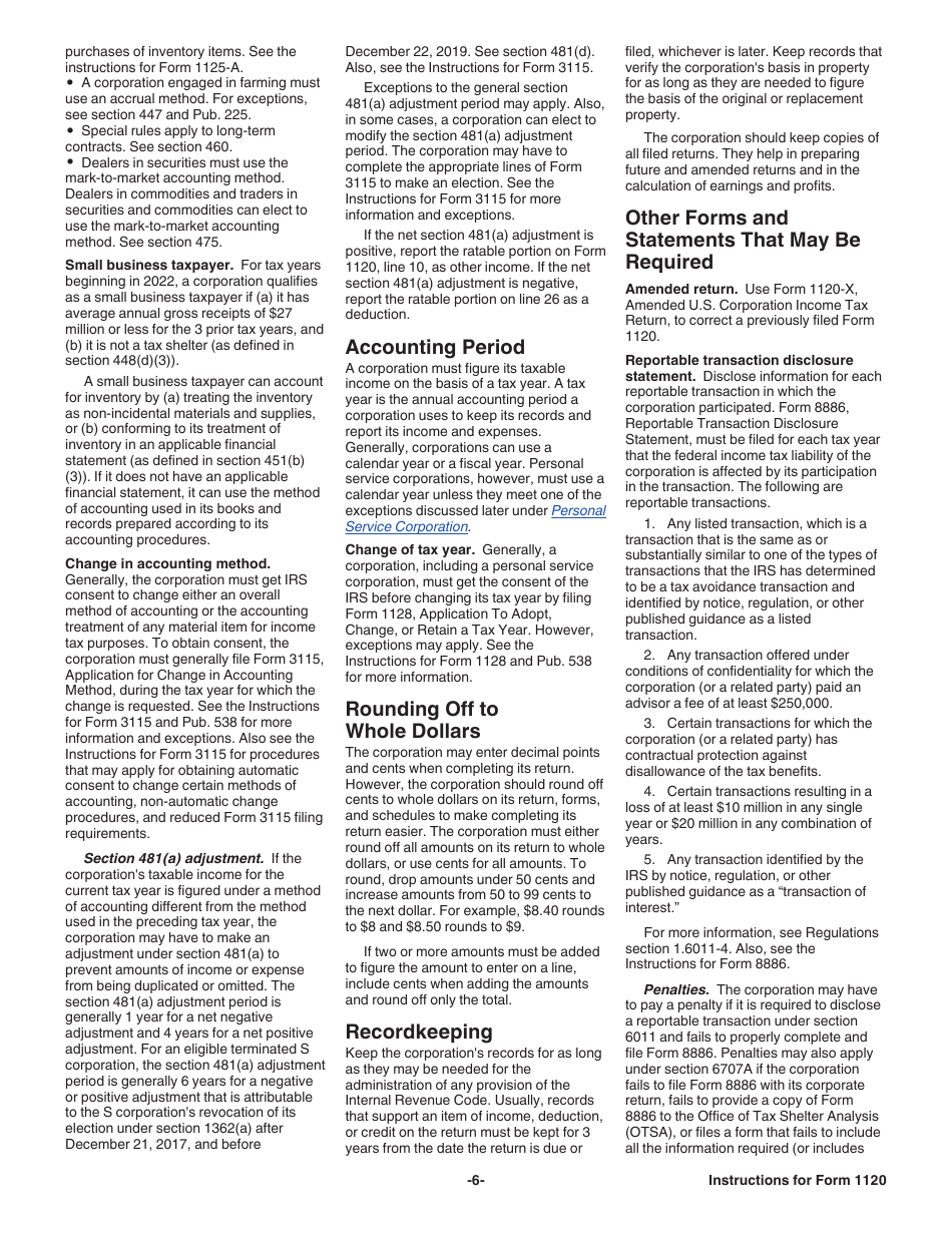 Instructions for IRS Form 1120 U.S. Corporation Income Tax Return, Page 6