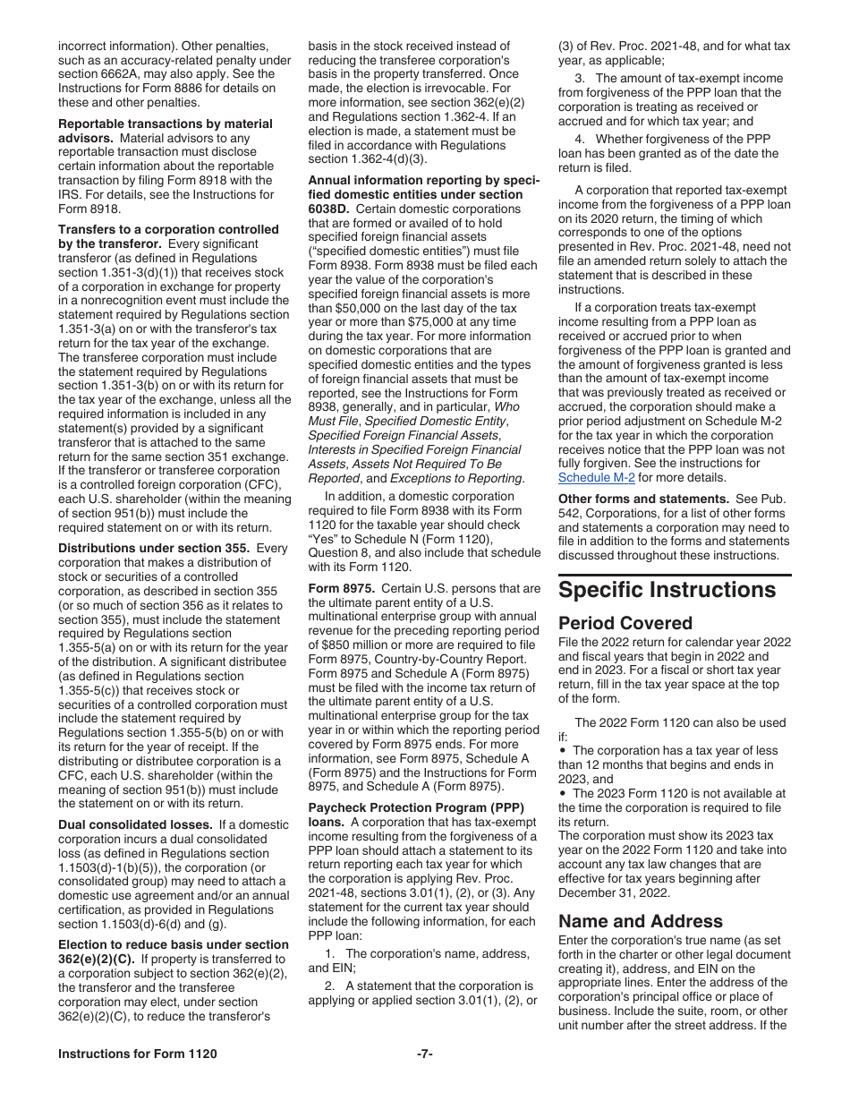 Instructions for IRS Form 1120 U.S. Corporation Income Tax Return, Page 7