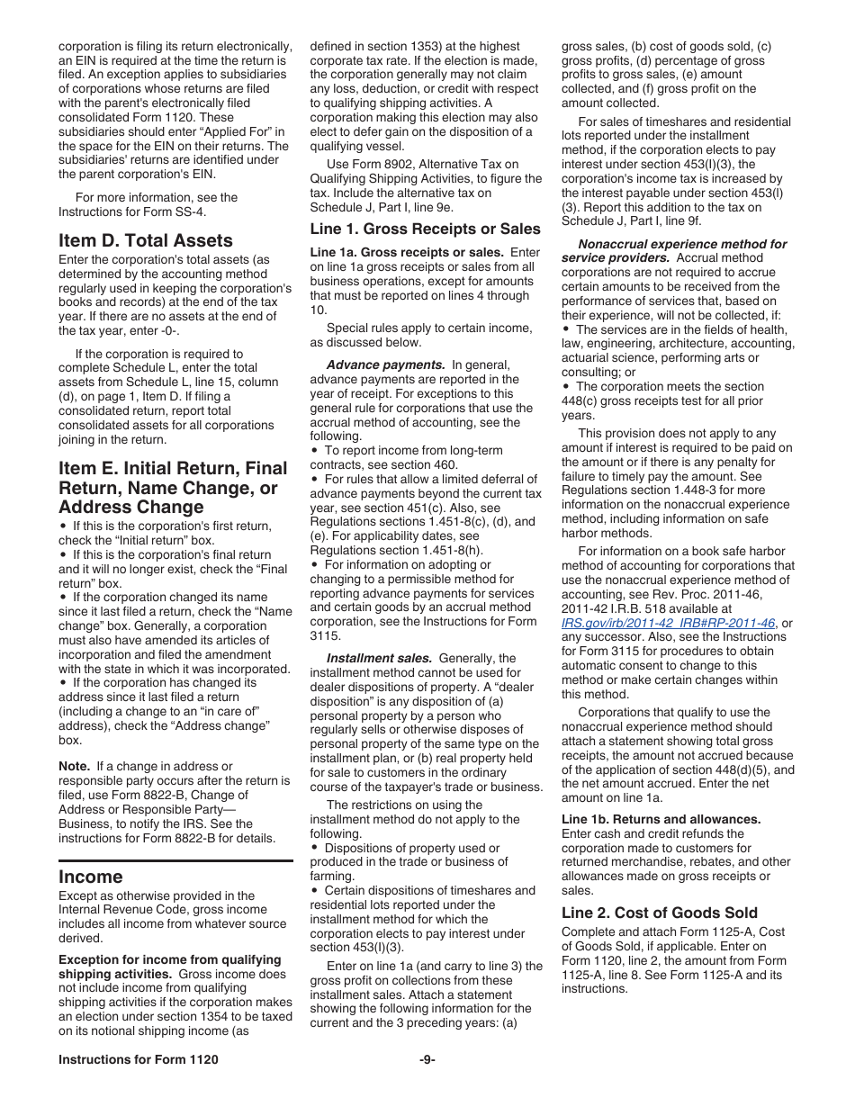 Instructions for IRS Form 1120 U.S. Corporation Income Tax Return, Page 9
