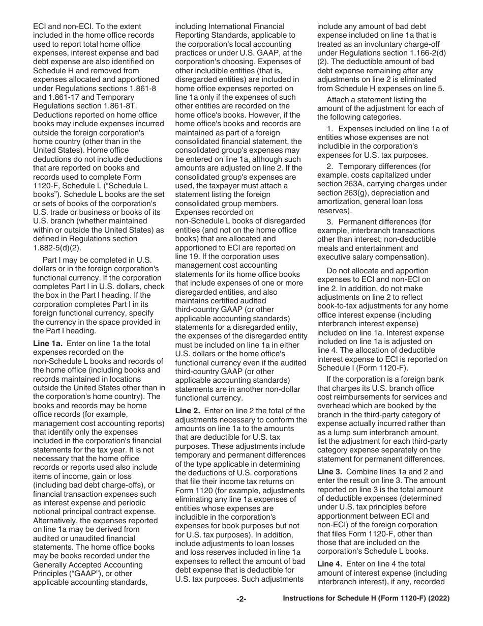 Instructions for IRS Form 1120-F Schedule H Deductions Allocated to Effectively Connected Income Under Regulations Section 1.861-8, Page 2