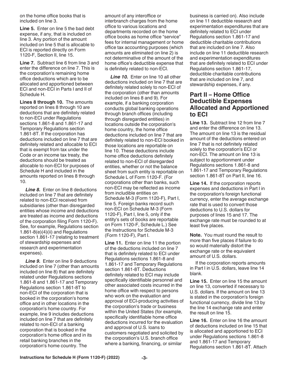 Instructions for IRS Form 1120-F Schedule H Deductions Allocated to Effectively Connected Income Under Regulations Section 1.861-8, Page 3