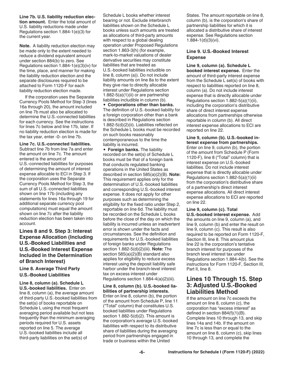 Instructions for Form 1120-F Schedule I Interest Expense Allocation Under Regulations Section 1.882-5, Page 6