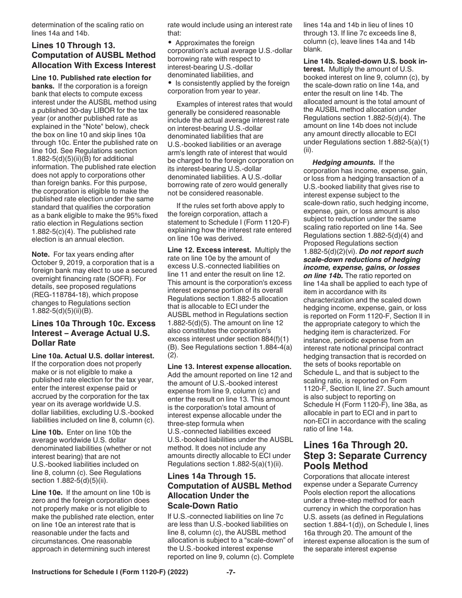 Instructions for Form 1120-F Schedule I Interest Expense Allocation Under Regulations Section 1.882-5, Page 7