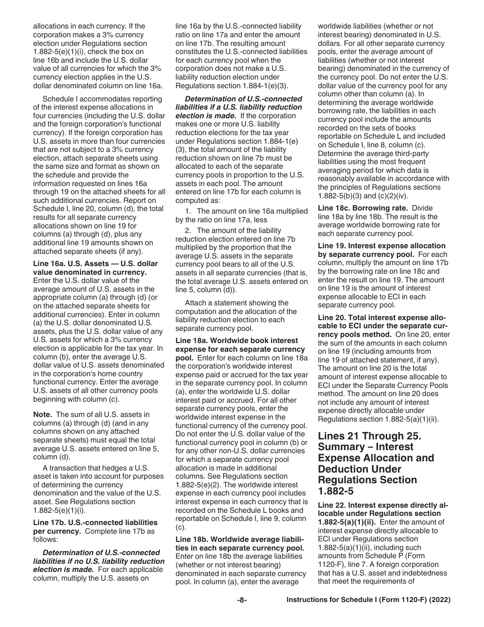 Instructions for Form 1120-F Schedule I Interest Expense Allocation Under Regulations Section 1.882-5, Page 8
