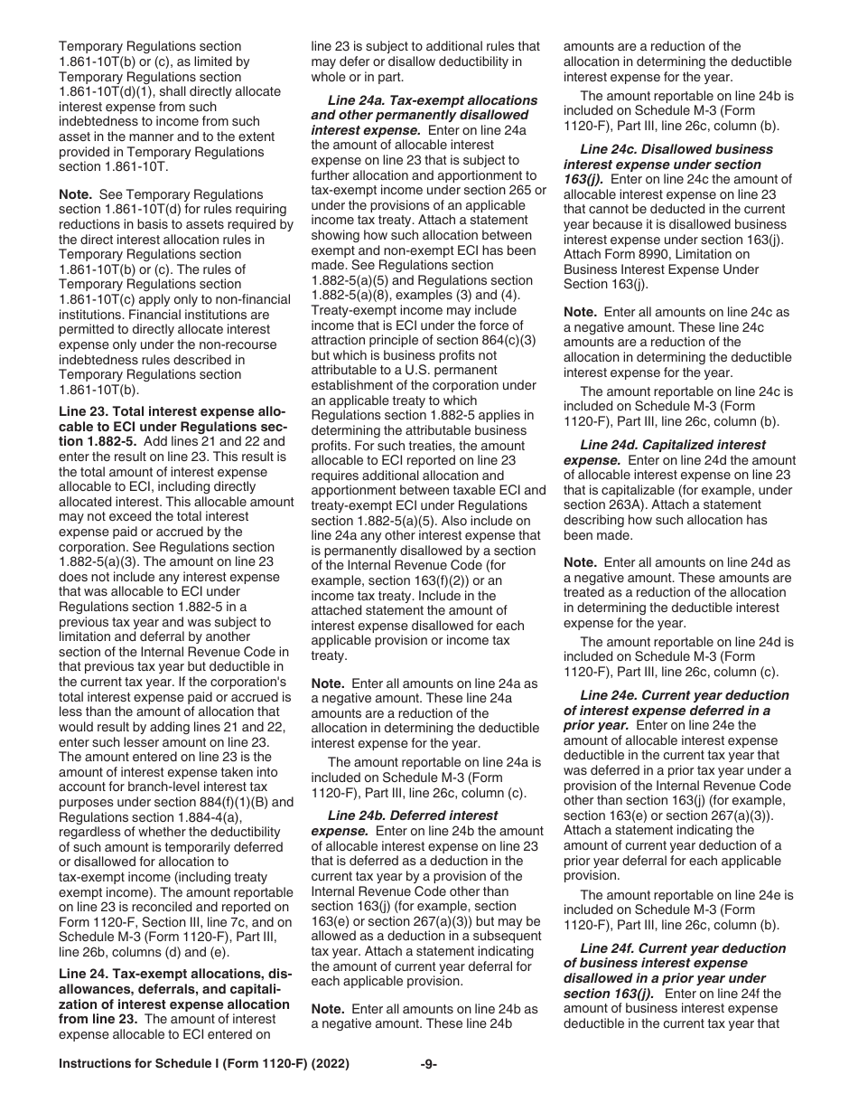 Instructions for Form 1120-F Schedule I Interest Expense Allocation Under Regulations Section 1.882-5, Page 9