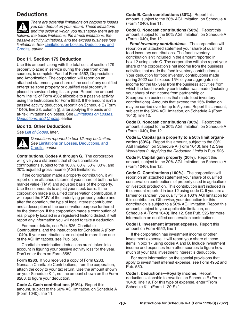 Instructions for Form 1120-S Schedule K-1 Shareholders Share of Income, Deductions, Credits, Etc., Page 10