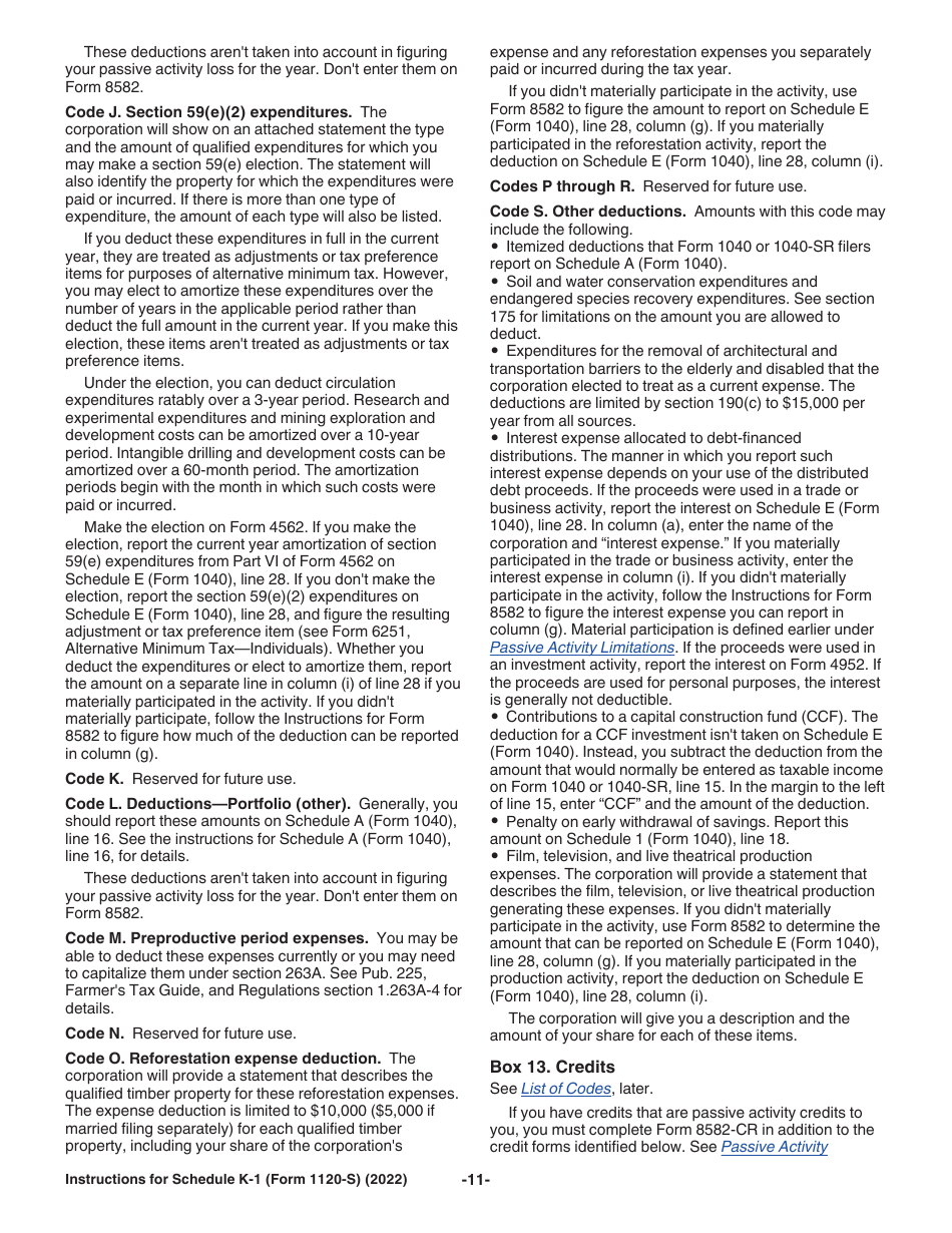 Instructions for Form 1120-S Schedule K-1 Shareholders Share of Income, Deductions, Credits, Etc., Page 11