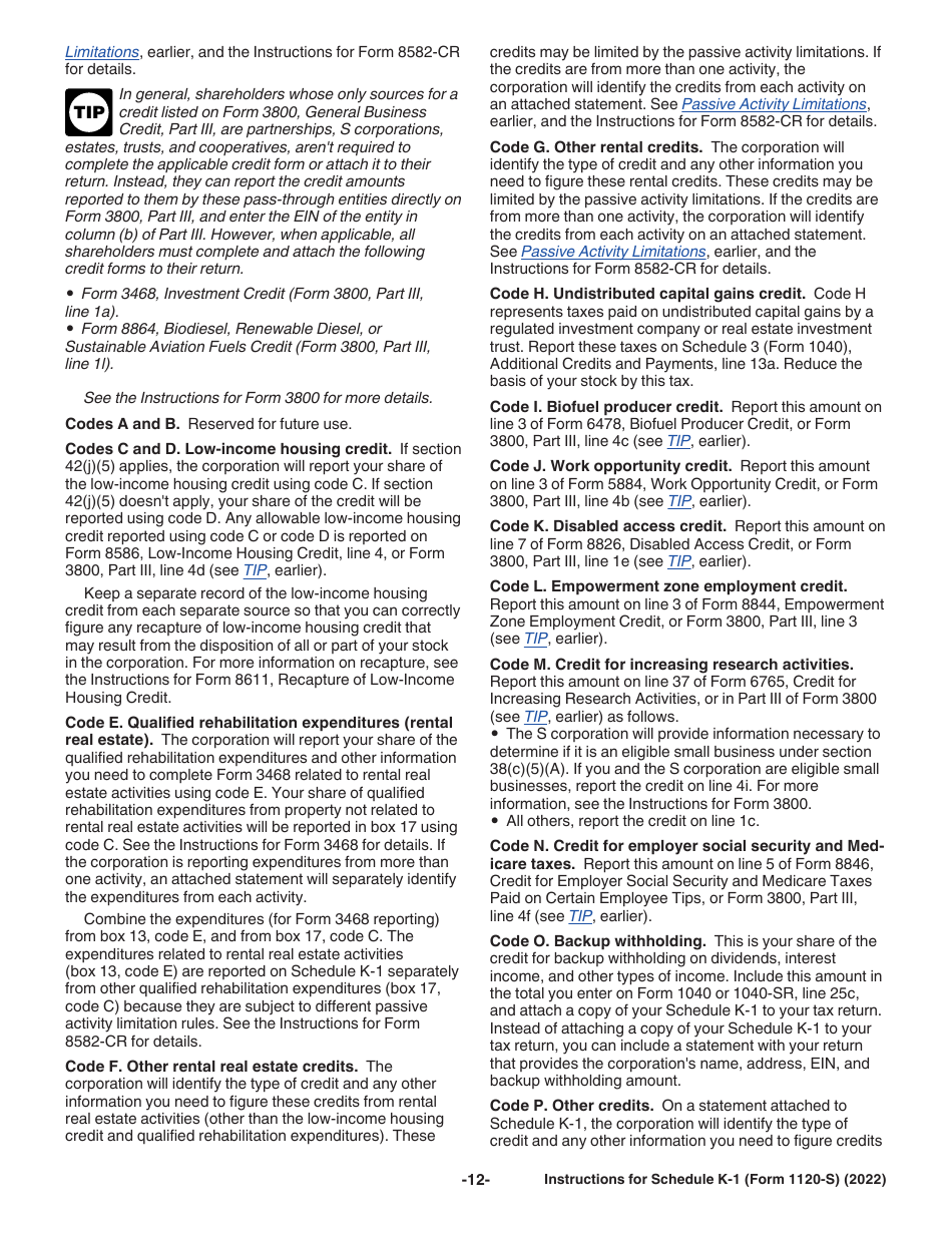 Instructions for Form 1120-S Schedule K-1 Shareholders Share of Income, Deductions, Credits, Etc., Page 12