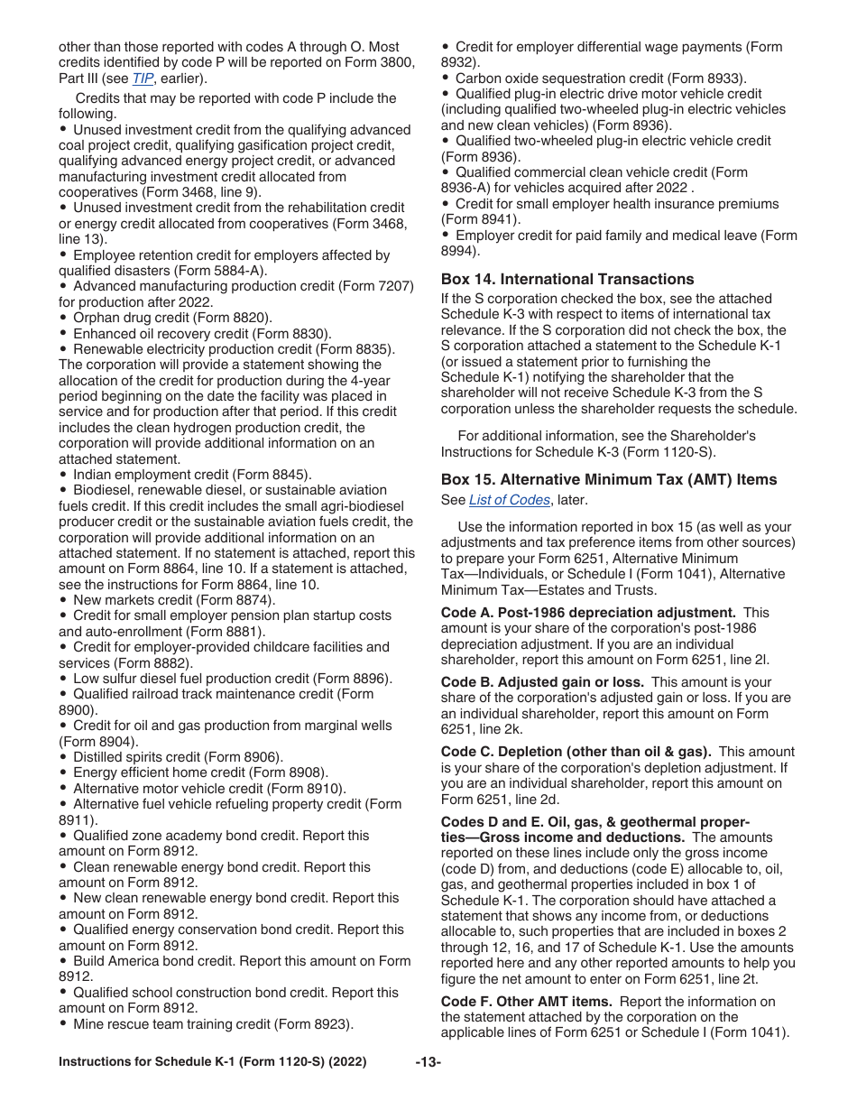 Instructions for Form 1120-S Schedule K-1 Shareholders Share of Income, Deductions, Credits, Etc., Page 13