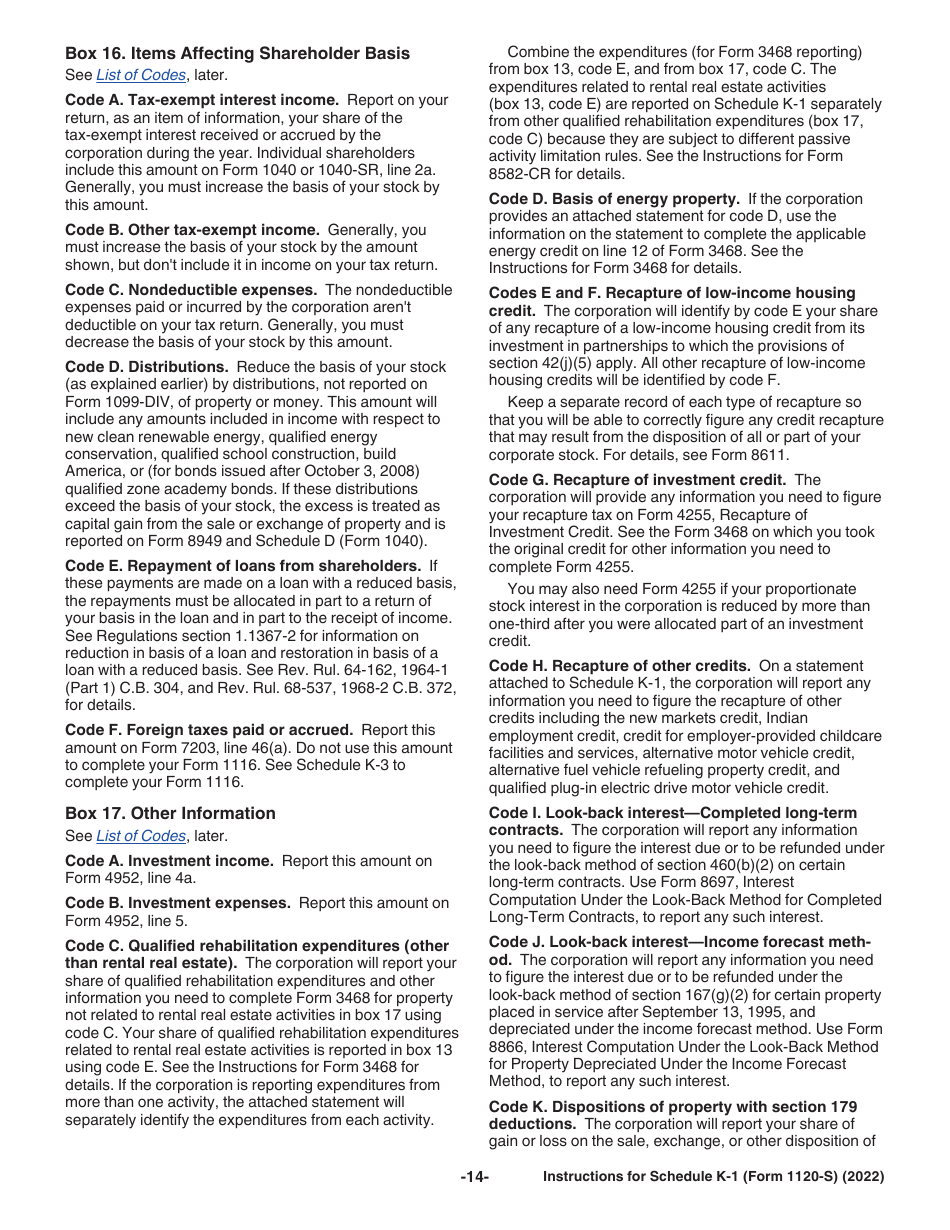 Instructions for Form 1120-S Schedule K-1 Shareholders Share of Income, Deductions, Credits, Etc., Page 14