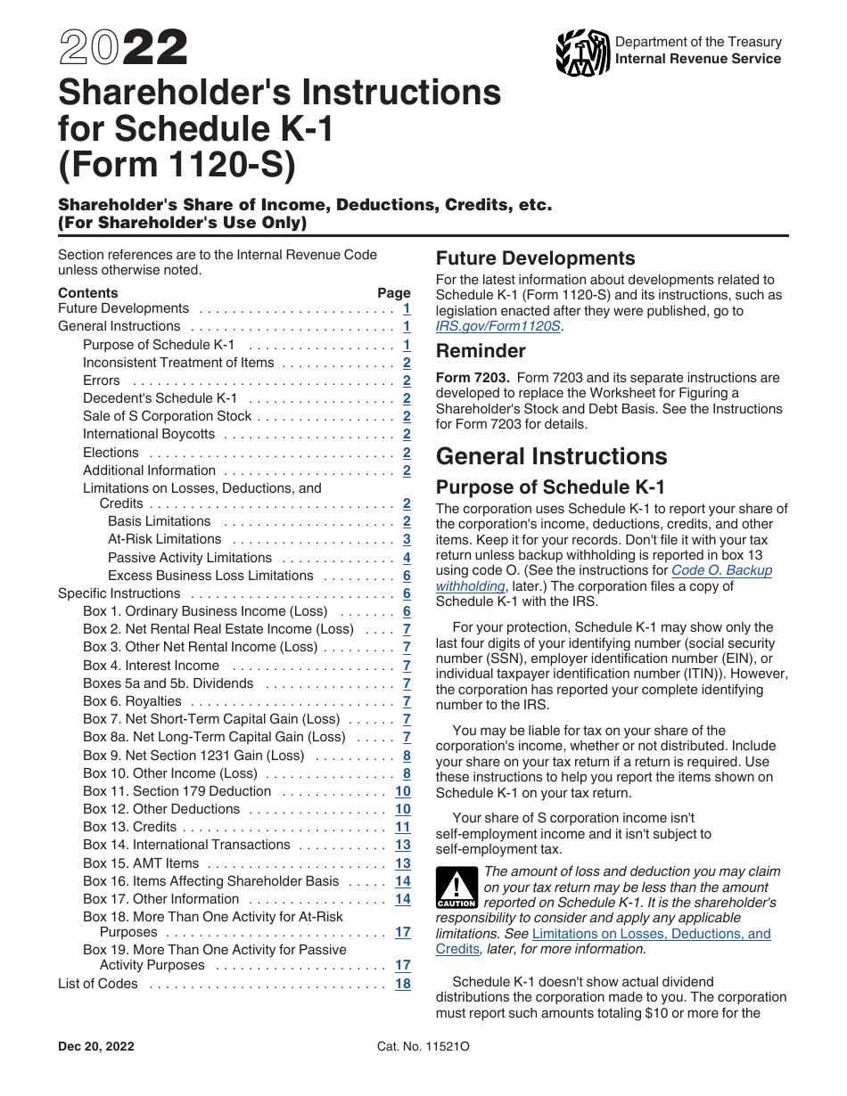 Instructions for Form 1120-S Schedule K-1 Shareholders Share of Income, Deductions, Credits, Etc., Page 1
