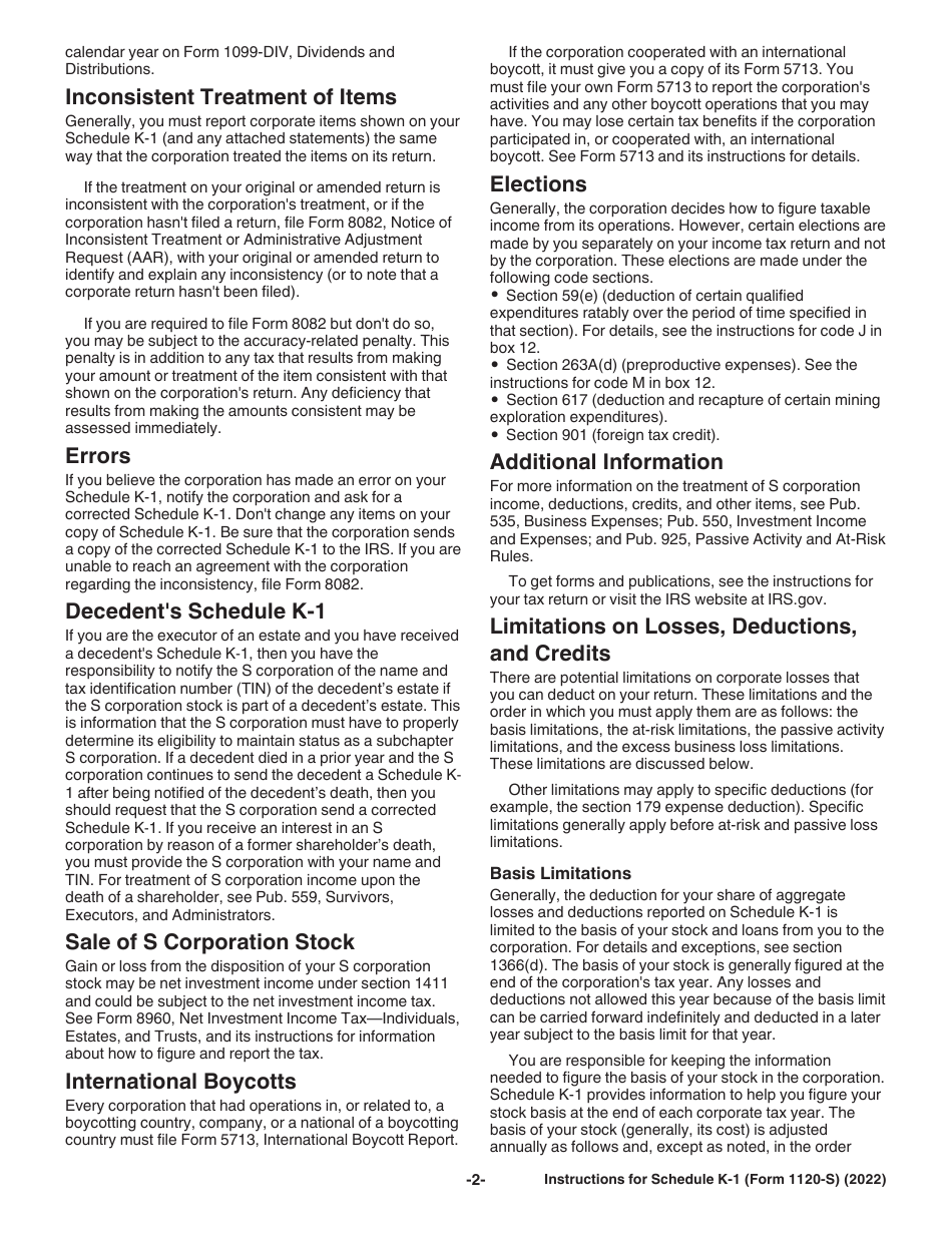 Instructions for Form 1120-S Schedule K-1 Shareholders Share of Income, Deductions, Credits, Etc., Page 2