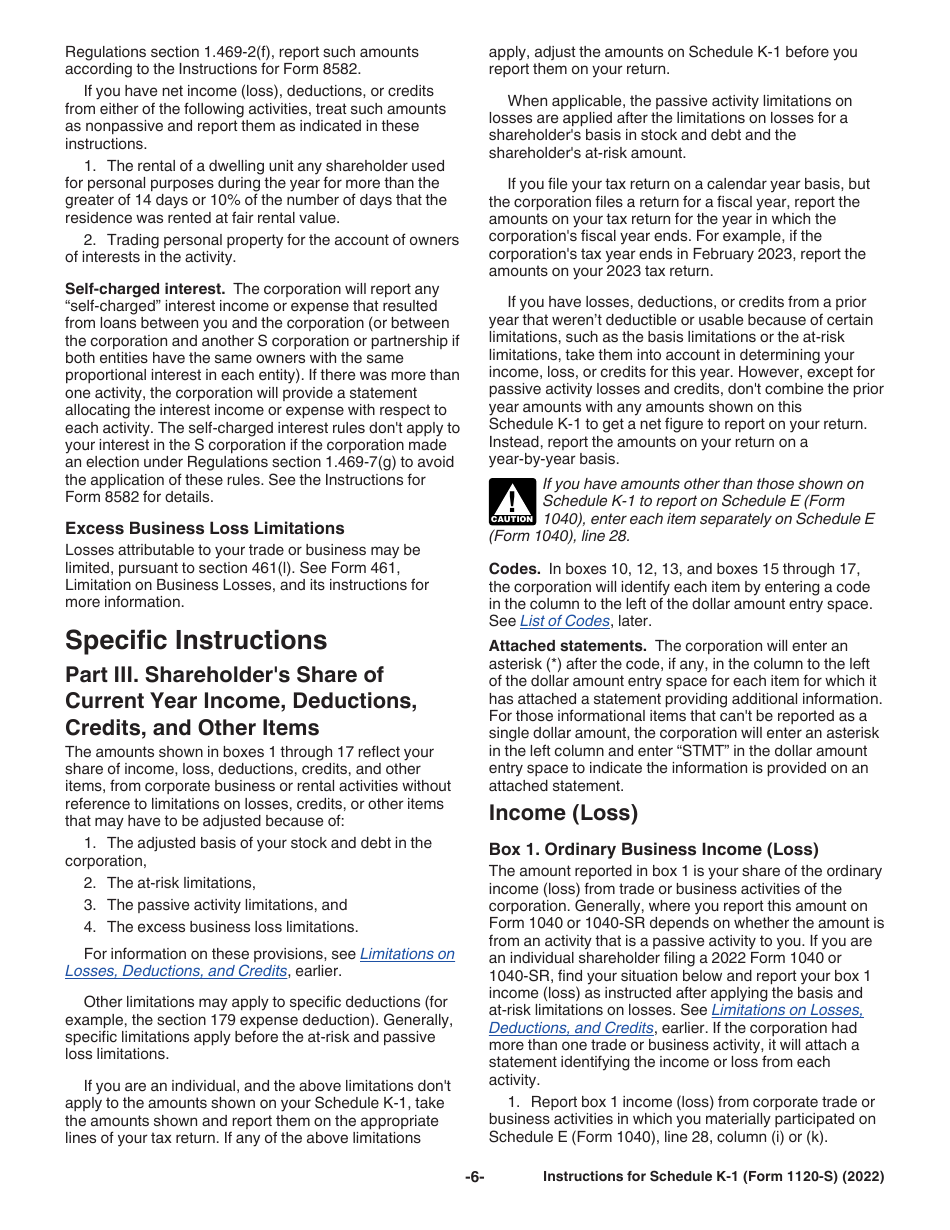 Instructions for Form 1120-S Schedule K-1 Shareholders Share of Income, Deductions, Credits, Etc., Page 6