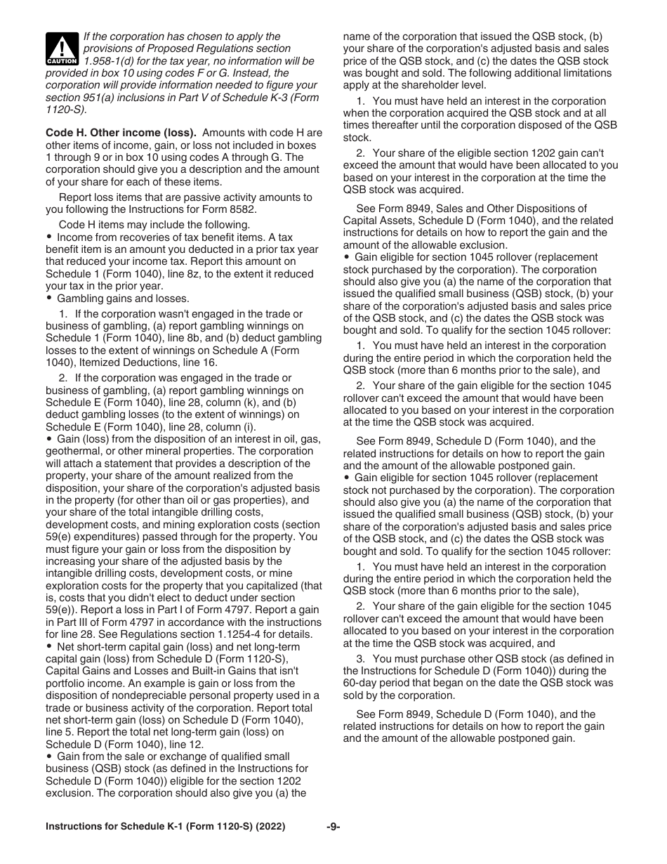 Instructions for Form 1120-S Schedule K-1 Shareholders Share of Income, Deductions, Credits, Etc., Page 9
