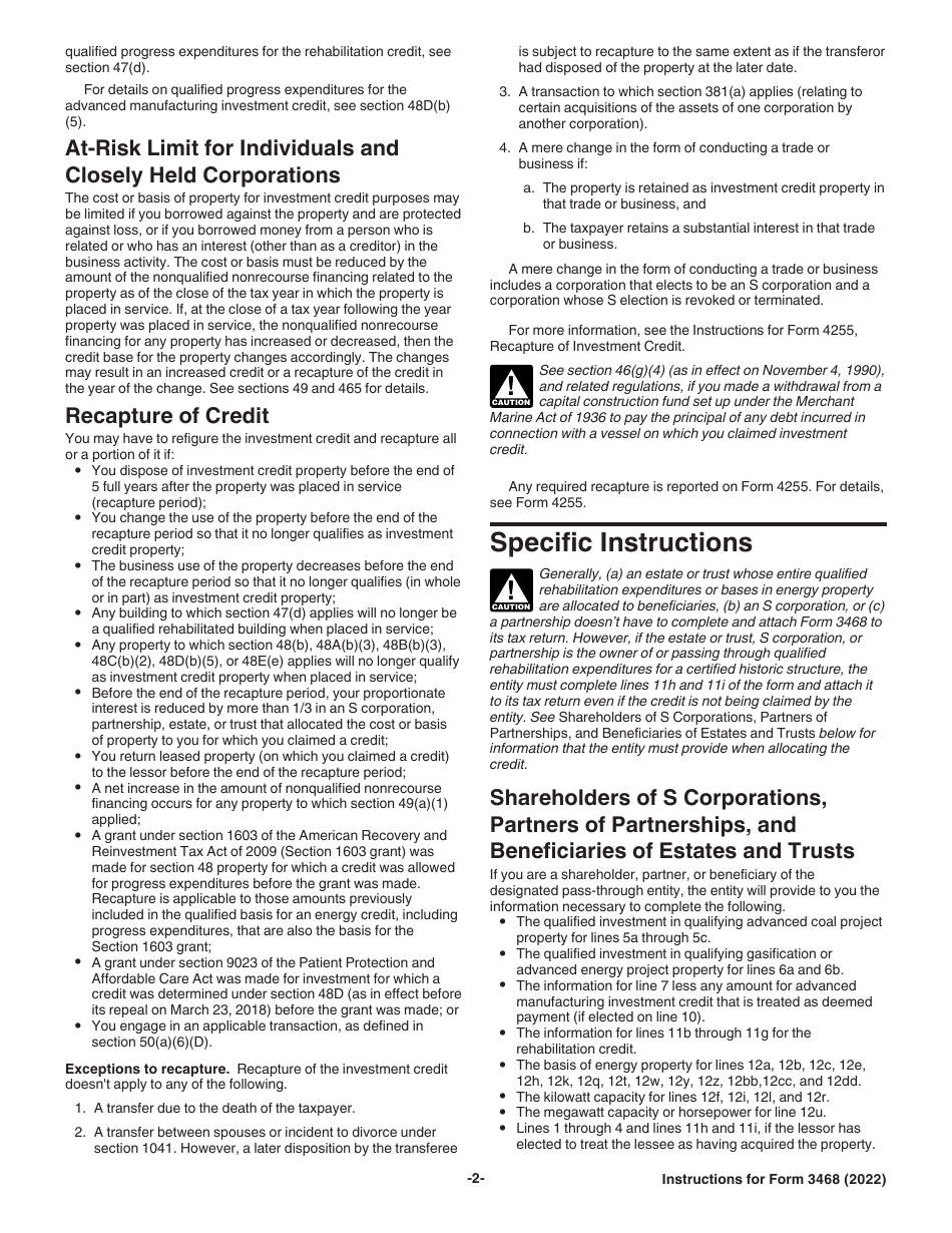 Instructions for IRS Form 3468 Investment Credit, Page 2