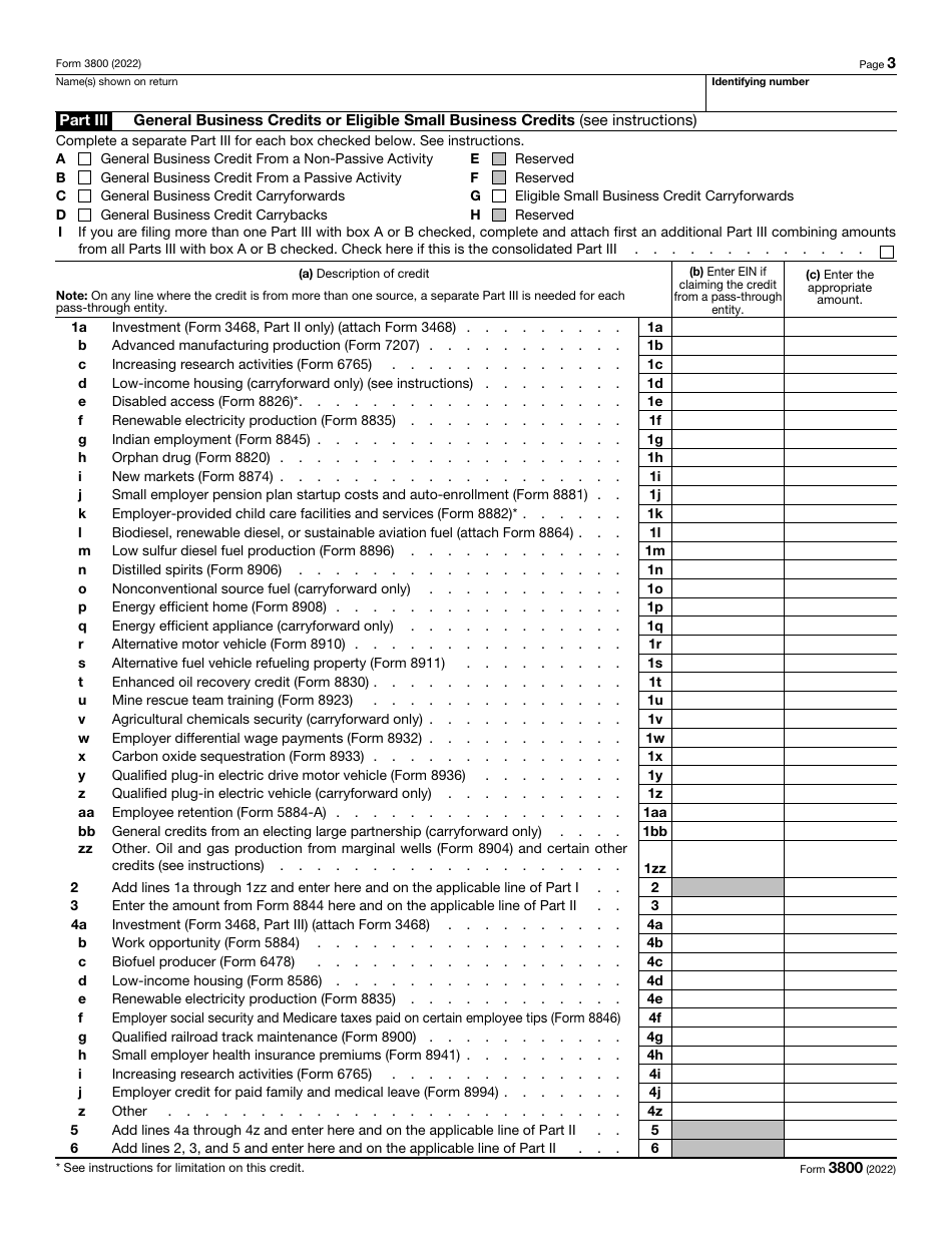 IRS Form 3800 General Business Credit, Page 3