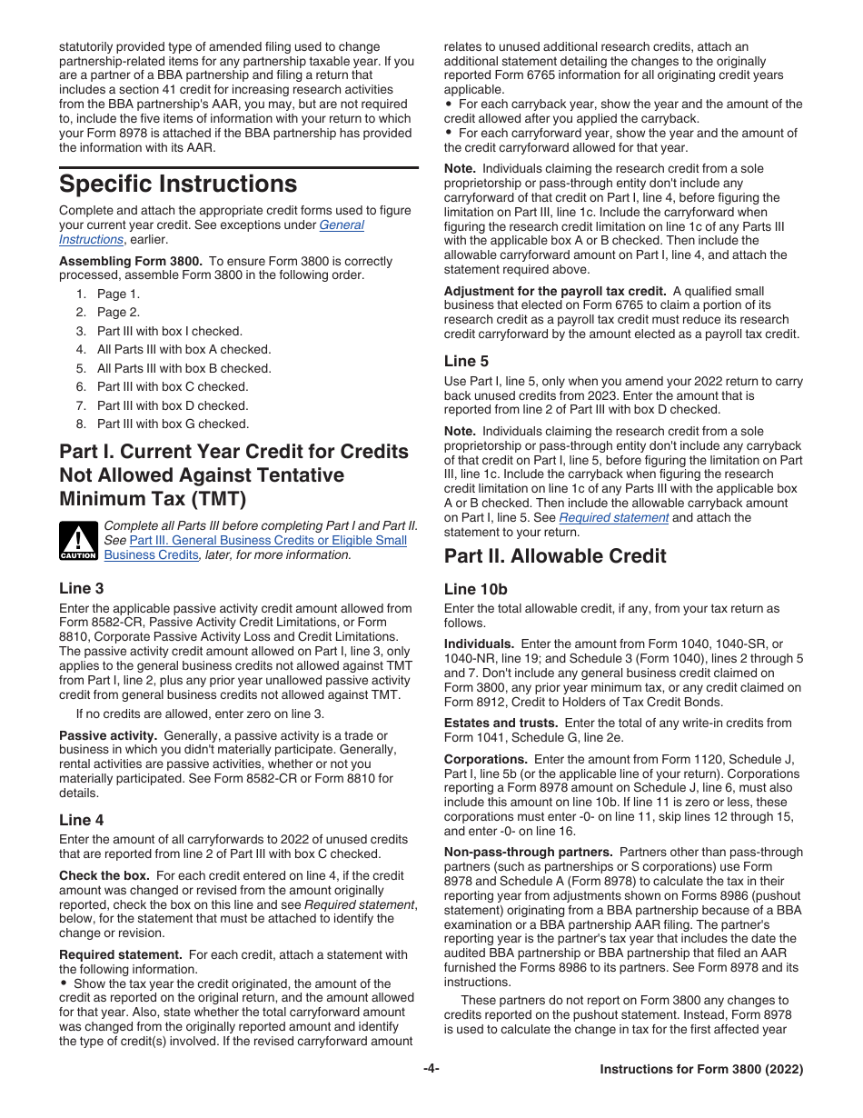 Instructions for IRS Form 3800 General Business Credit, Page 4