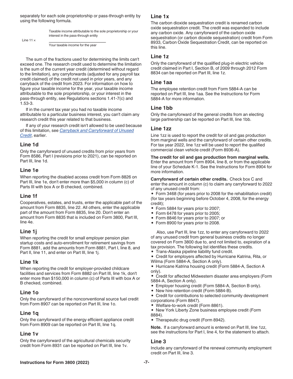 Instructions for IRS Form 3800 General Business Credit, Page 7