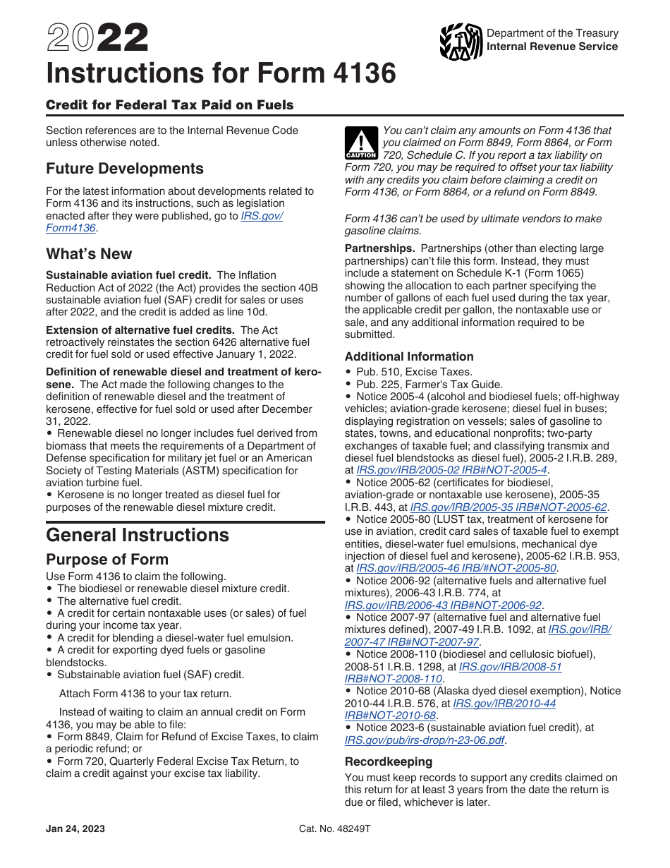 Instructions for IRS Form 4136 Credit for Federal Tax Paid on Fuels, Page 1