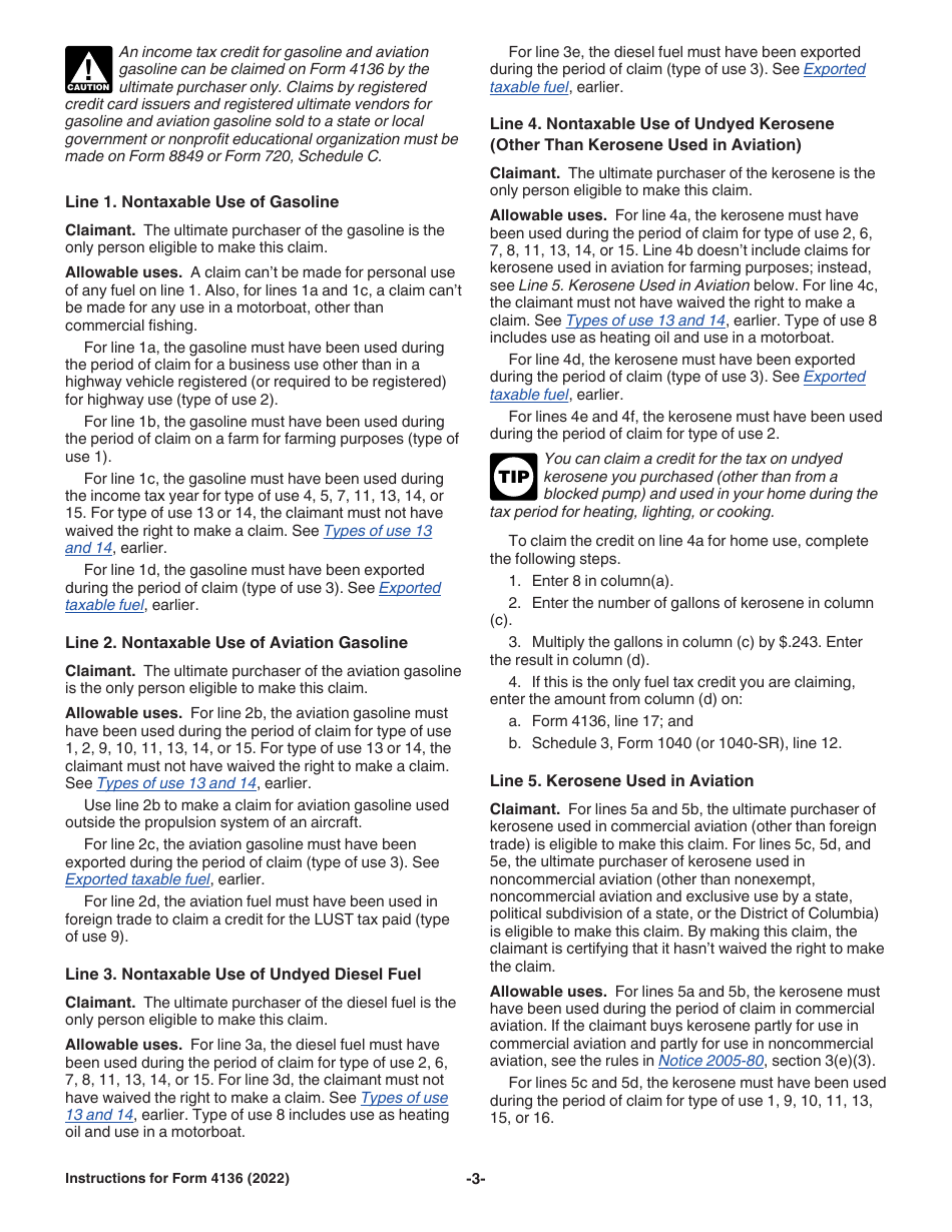 Instructions for IRS Form 4136 Credit for Federal Tax Paid on Fuels, Page 3