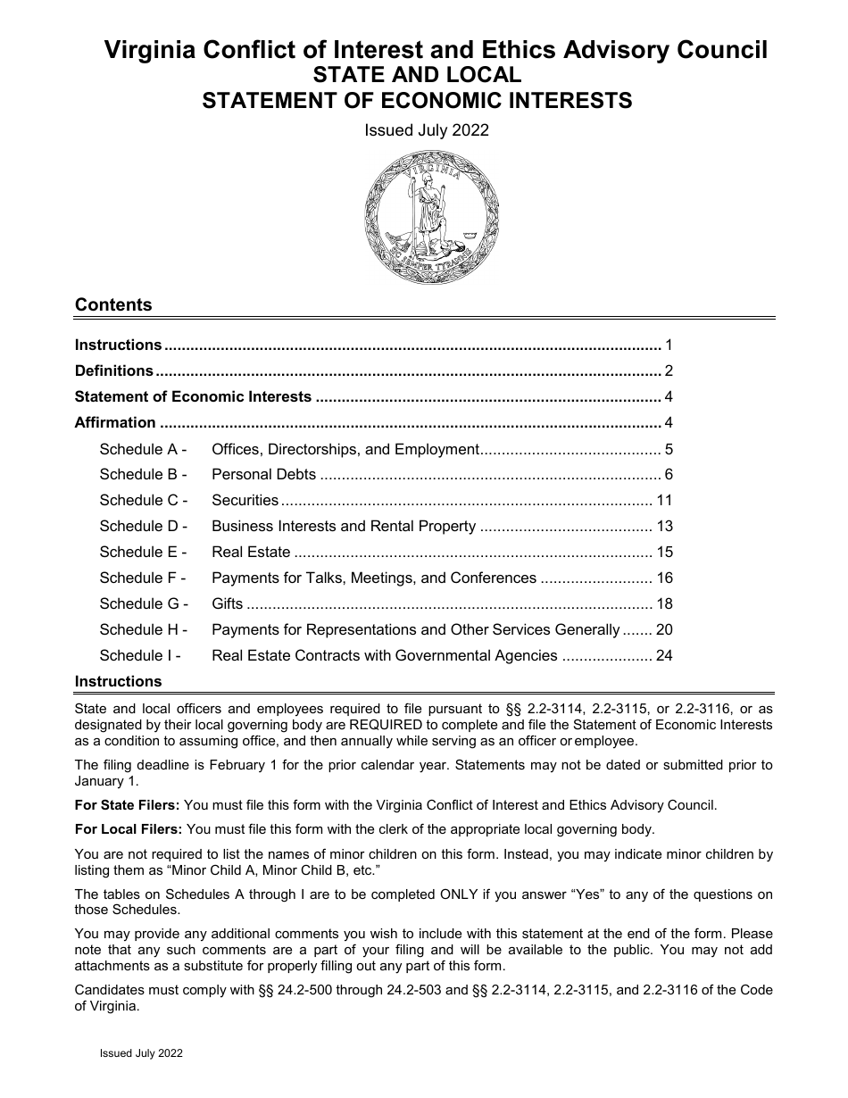 State and Local Statement of Economic Interests - Virginia, Page 1