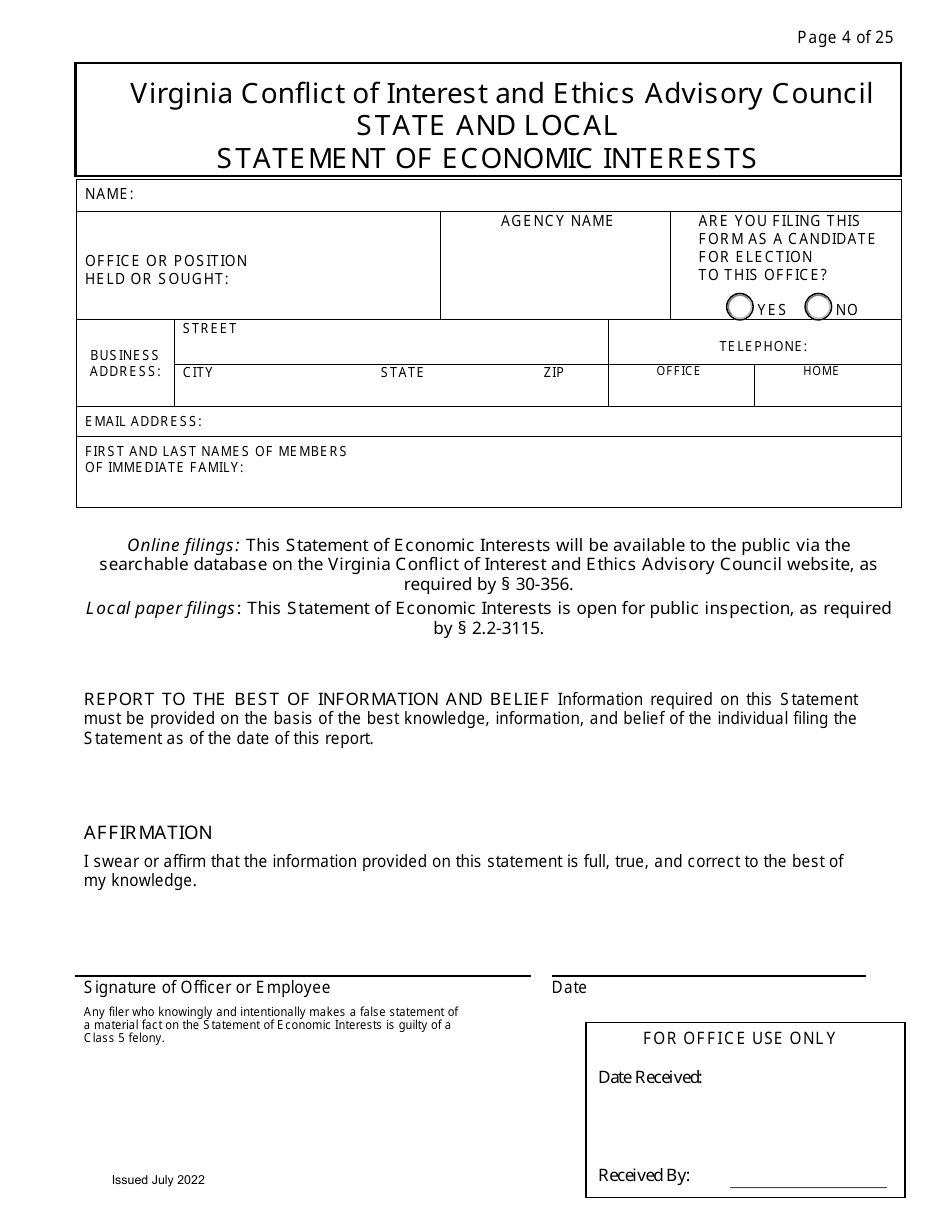 State and Local Statement of Economic Interests - Virginia, Page 4