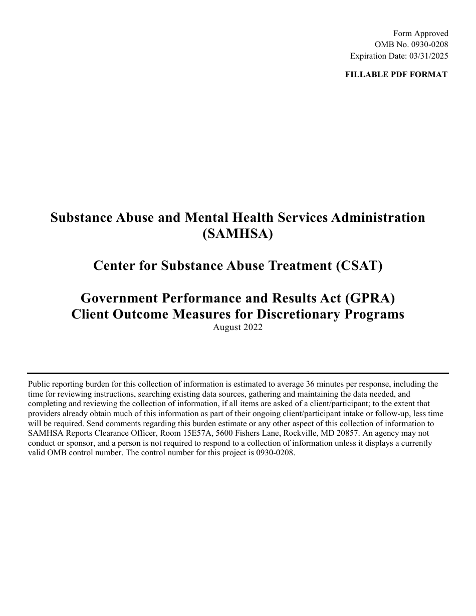 Government Performance and Results Act (Gpra) Client Measures