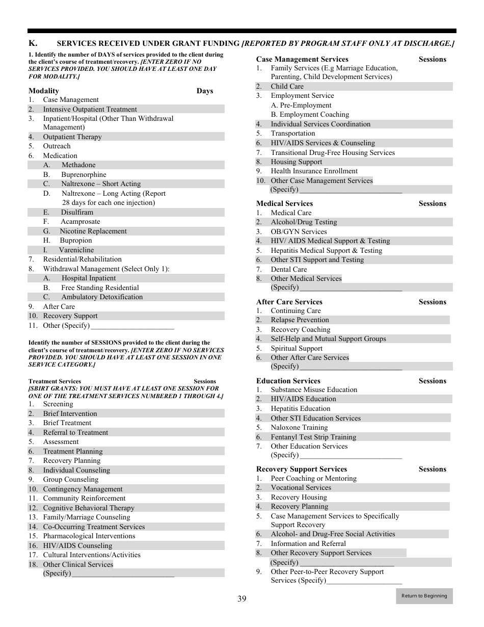 Government Performance and Results Act (Gpra) Client Outcome Measures for Discretionary Programs, Page 40