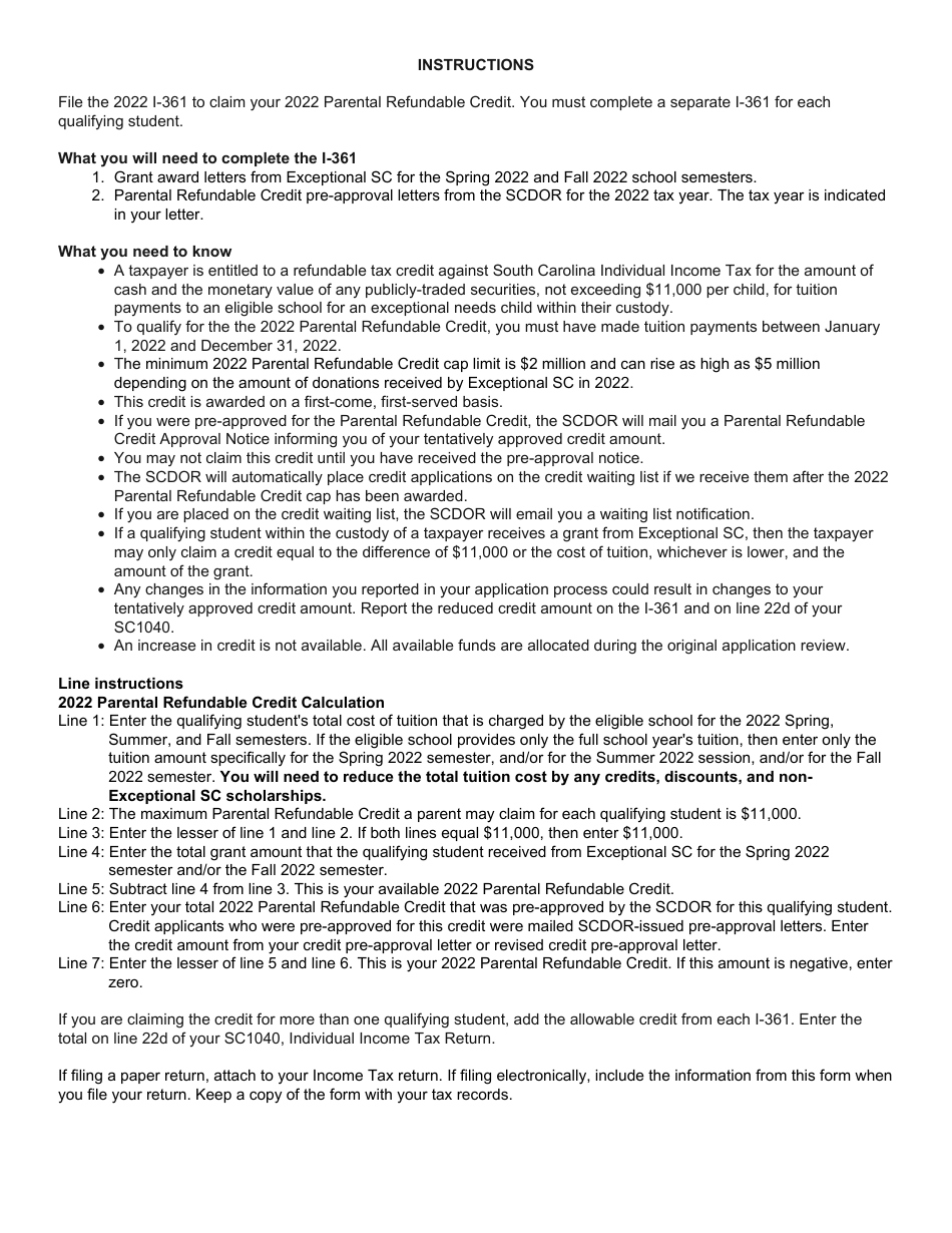 Form I-361 Parental Refundable Credit - South Carolina, Page 2