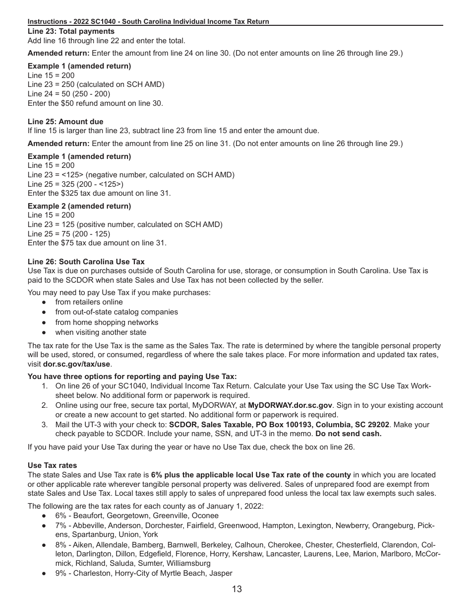 Instructions for Form SC1040 Individual Income Tax Return - South Carolina, Page 13