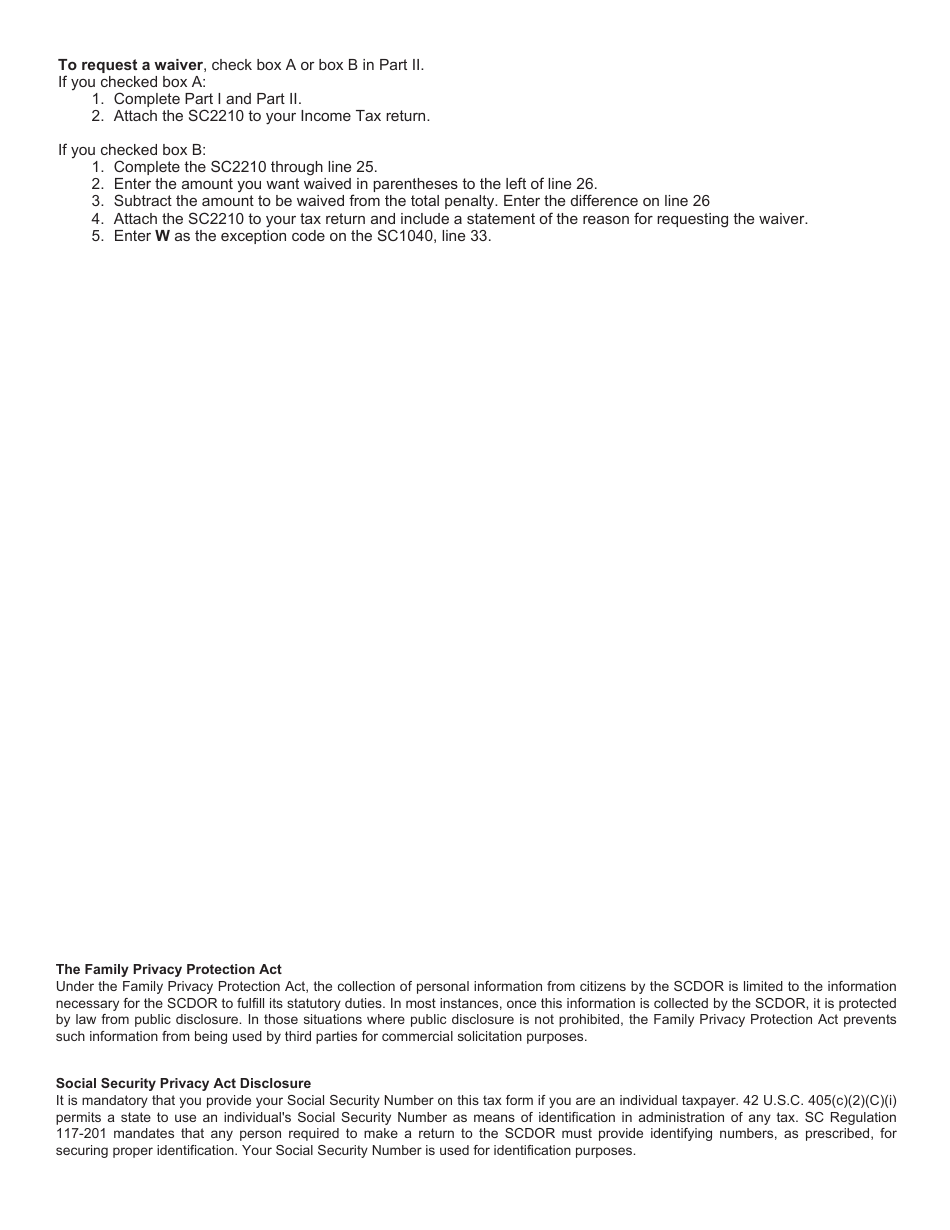 Form SC2210 Underpayment of Estimated Tax by Individuals, Estates, and Trusts - South Carolina, Page 5