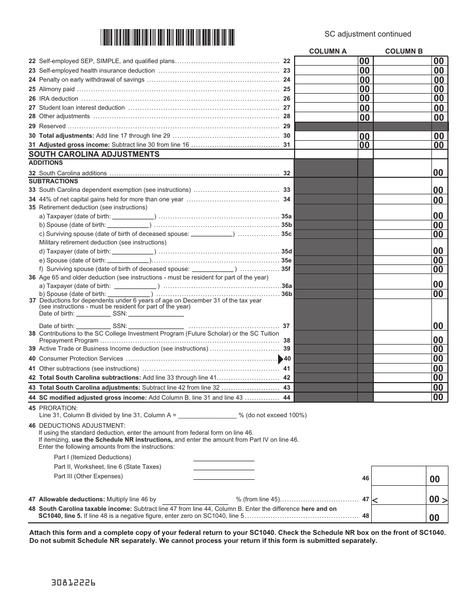 Schedule NR Download Printable PDF or Fill Online Nonresident Schedule