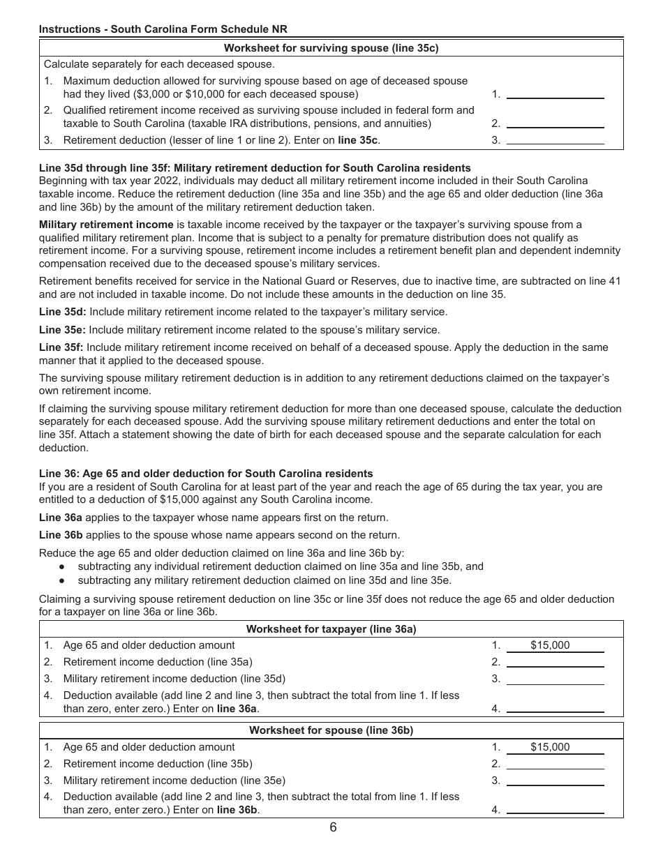 Instructions for Schedule NR Nonresident Schedule - South Carolina, Page 6