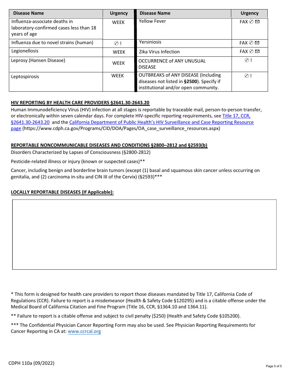 Form CDPH110A Download Fillable PDF or Fill Online Confidential