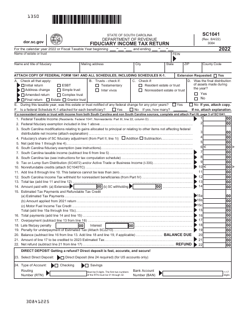 Form SC1041 Fiduciary Income Tax Return - South Carolina, 2022