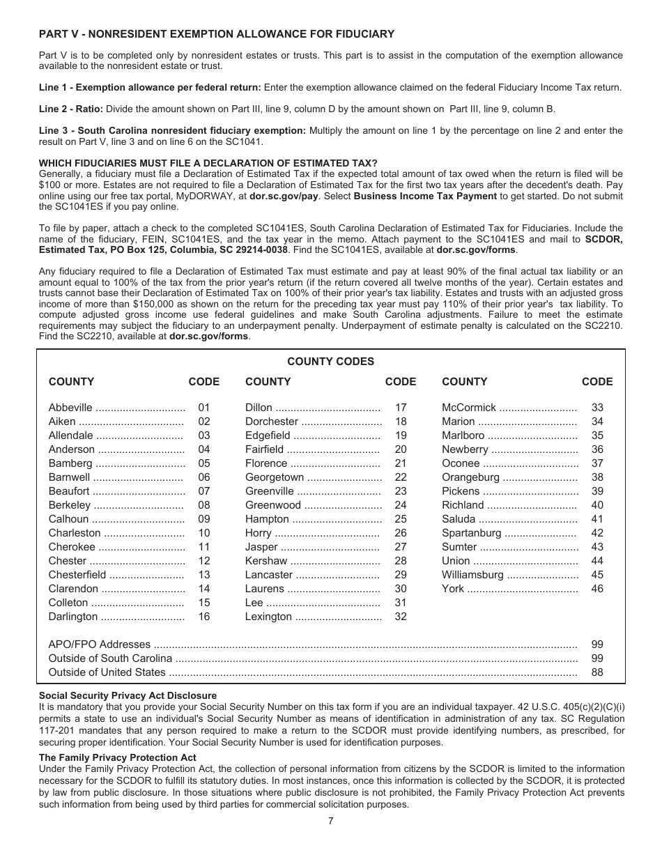 Form SC1041 Fiduciary Income Tax Return - South Carolina, Page 10