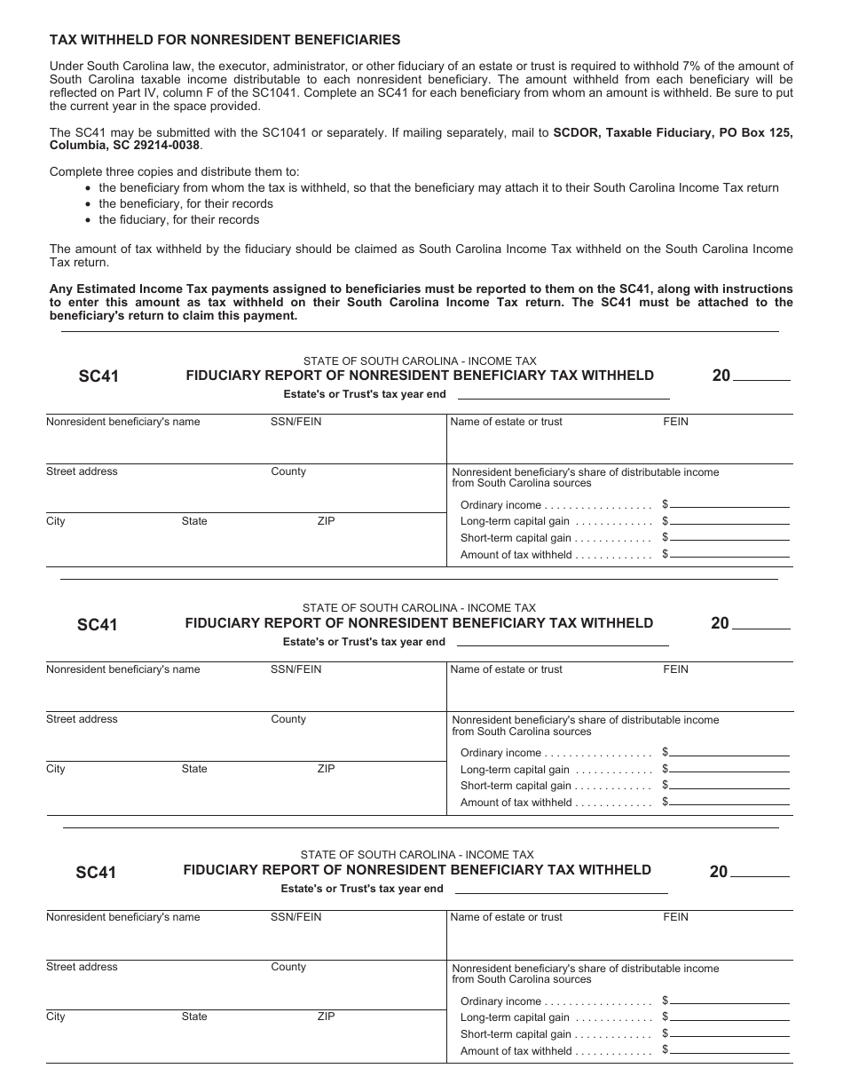 Form SC1041 Fiduciary Income Tax Return - South Carolina, Page 11