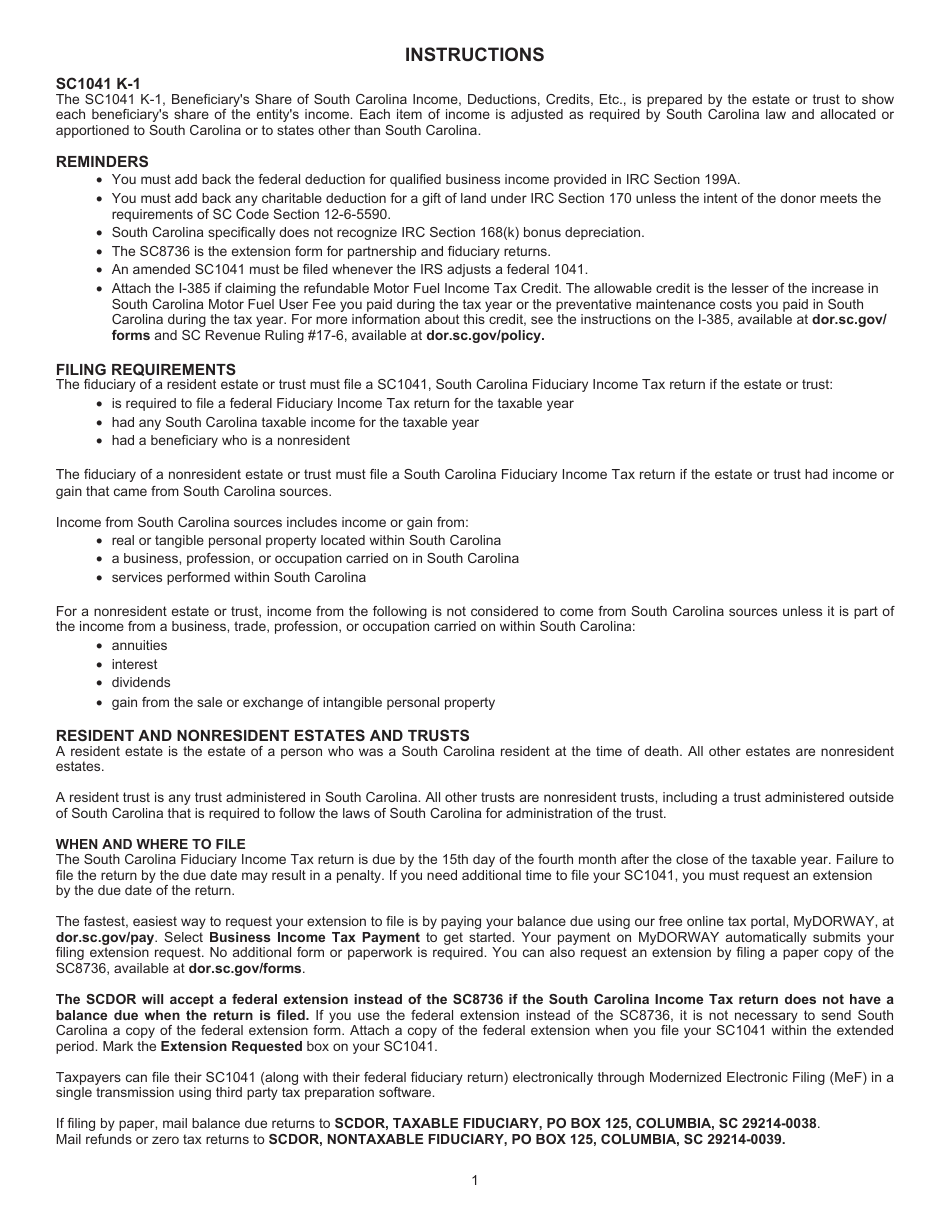 Form SC1041 Fiduciary Income Tax Return - South Carolina, Page 4