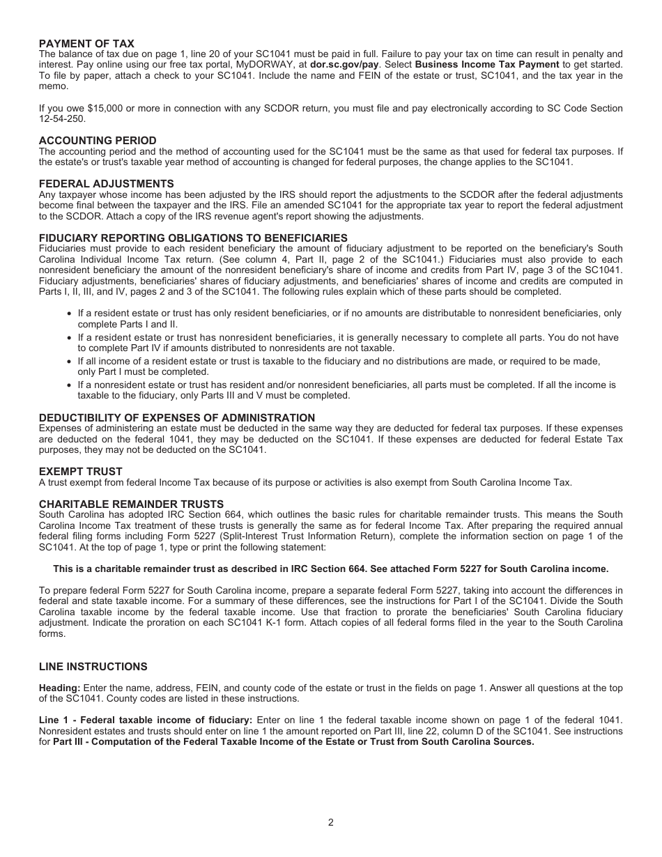 Form SC1041 Fiduciary Income Tax Return - South Carolina, Page 5
