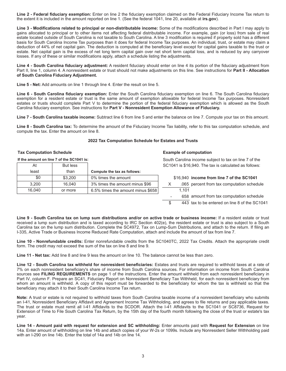 Form SC1041 Fiduciary Income Tax Return - South Carolina, Page 6