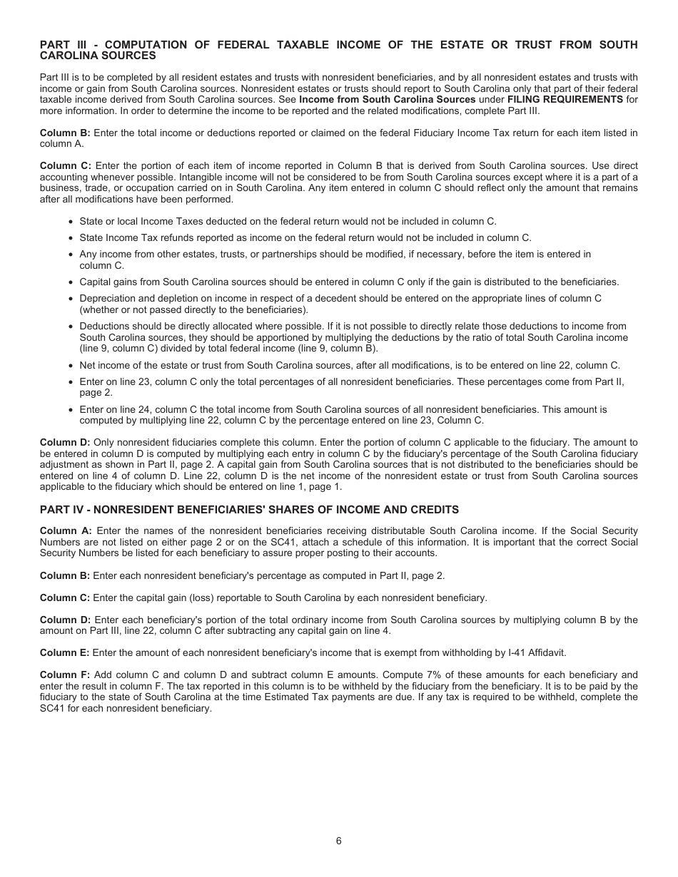 Form SC1041 Fiduciary Income Tax Return - South Carolina, Page 9