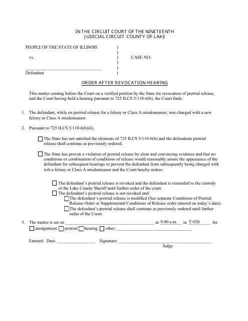 Order After Revocation Hearing - Lake County, Illinois Download Pdf