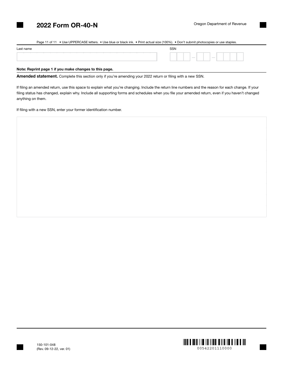 Form OR-40-N (150-101-048) Oregon Individual Income Tax Return for Nonresidents - Oregon, Page 11
